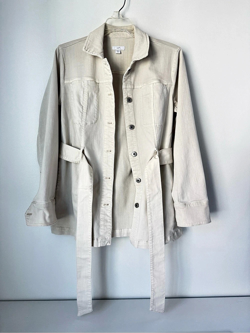 J.Jill Chino Journey Button-Front Belted Utility Jacket in cream